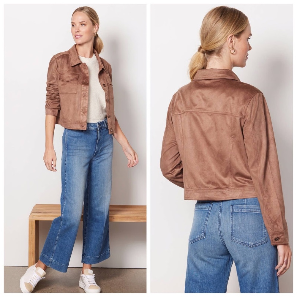 Evereve Faux Suede Button Front Jacket – Brown – Size M